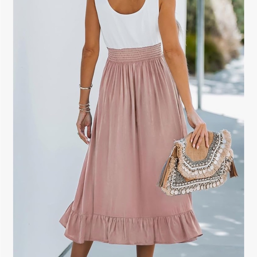 Cupshe Flounced Smocked Dress Sz L NWT | Ruffle Hem Stretch Bodice - Picture 2 of 9